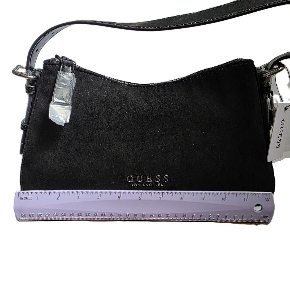 NWT GUESS Black Alisha suede Shoulder Handbag  Minimalist Y2K - Picture 6 of 8